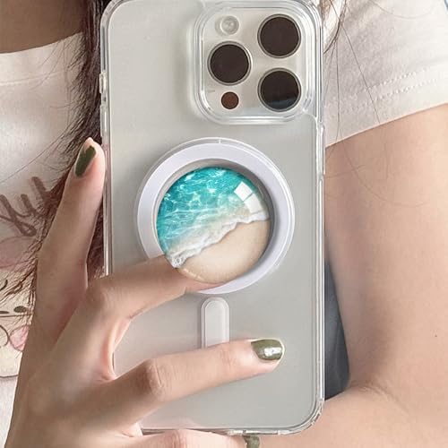 Sparkling Blue Ocean Beach Crystal Glitter Magnetic Collapsible Phone Grip & Stand – Versatile Mobile Accessory for Smartphones & Tablets with Enhanced Portability & Secure Attachment