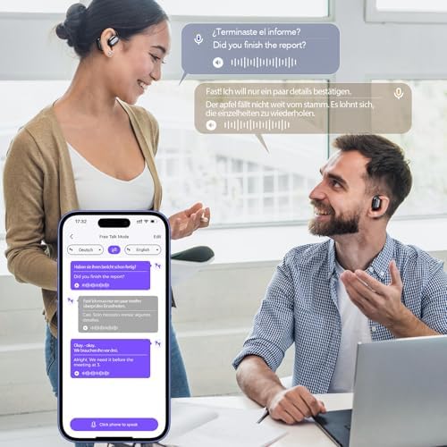 XP2 AI Translation Earbuds: Effortless 135-Language Real-Time Communication – Touch-Controlled, Over-The-Ear Comfort for i OS & Android – Ideal for Travelers, Business Professionals, and Language Learners