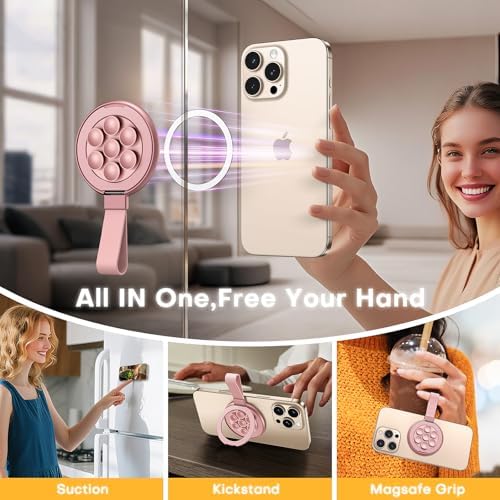 Universal Magnetic Suction Phone Grip by TAURI – 360° Rotating Hands-Free Holder for i Phone 16 Pro Max, i Phone 15, Android & Samsung S25 – Durable Silicone Design for Secure Grip and Enhanced Usability, Perfect for Multitasking and Easy Transport