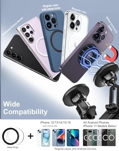 Mag Safe Car Mount Cup Holder – Innovative Magnetic Phone Holder with Adjustable Height for Optimal Viewing, Designed for Standard Cup Holders, Compatible with i Phone 16, 15, 14, 13, 12, 11, X Pro Max Plus – Boost Driving Safety and Hands-Free Convenience