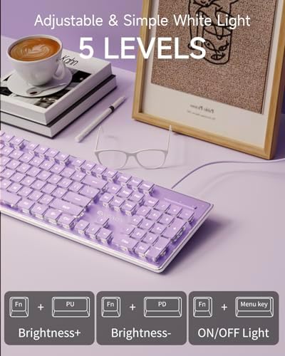 Transform Your Typing Experience with the EWEADN GX710 S White Backlit Wired USB Keyboard – Ergonomic, Quiet, and Crafted for Performance! Ideal for Gamers and Professionals, Featuring Elegant Metal Panel and Pudding Keycaps for Sleek Style. Enjoy Effortless Plug-and-Play Setup and Perfect Compatibility with Windows PCs and Laptops. Illuminate Your Workspace with Brilliant White LED Backlighting for Enhanced Visibility in Low Light. Durable Design Ensures Longevity, While Whisper-Quiet Keystrokes Create a Focused Environment. Upgrade Your Productivity and Comfort Today with this Full-Size, Modern Keyboard – The Ultimate Choice for Efficient Typing, Gaming, and Everyday Use!