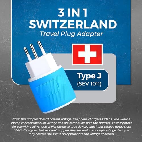 OREI Switzerland Travel Plug Adapter with Dual USB Ports – Ultimate Type J Charging Solution for USA Devices – Fast, Efficient Power for i Phones, Laptops, Tablets & More – Essential Travel Accessory for Hassle-Free Connectivity