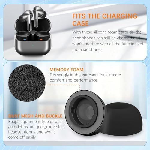 Premium Comfort Hybrid Memory Foam & Silicone Ear Tips for Samsung Galaxy Buds3 Pro – Double-Layer Anti-Slip Design Ensures Noise Isolation, Perfect Fit for Charging Case, 3 Pairs (Black Orange, Size L) – Transform Your Audio Experience with Superior Sound Quality and All-Day Comfort