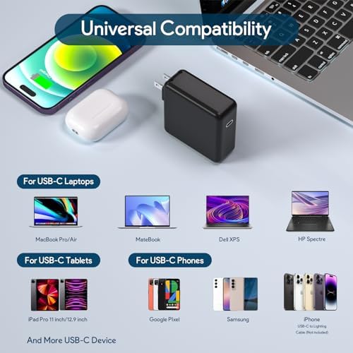 High-Speed 67 W USB-C Charger for Mac Book Pro & Air – Compatible with 13/14 Inch Models, Includes 6.6 ft USB-C Cable for Rapid Charging and Data Transfer – Versatile Power Adapter for 12 Inch Mac Book and All USB-C Devices – Enhanced Safety Features & Smart Charging Technology for Optimal Performance