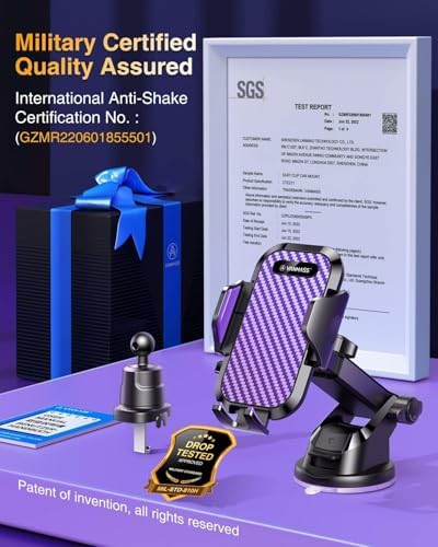 VANMASS Military-Grade Car Phone Holder – Maximum Durability for i Phone 16, 15 Pro Max, 14, 13 & Android Devices – Ultimate Dashboard, Windshield & Vent Mount with Secure Suction & Clip Mechanism for Safe Navigation – 360-Degree Adjustable Viewing for Effortless Access – Heavy-Duty Cell Cradle for Confident Driving