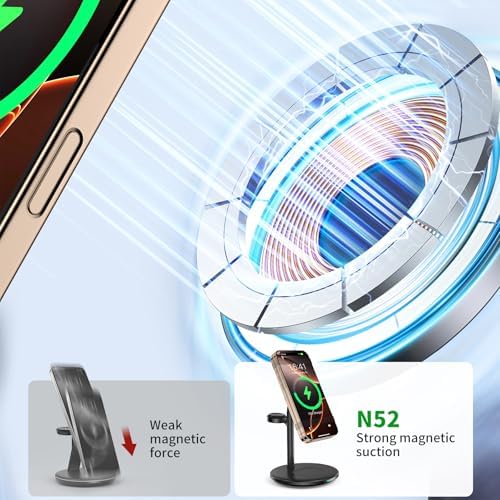 Revolutionary 3-in-1 Aluminum Wireless Charging Station for Apple Devices – Fast 15 W Mag Safe Charger for i Phone 16/15/14/13/12, Dedicated Charging Dock for Apple Watch & Air Pods with 20 W Adapter – Streamlined Design for Effortless Organization and Enhanced Device Longevity