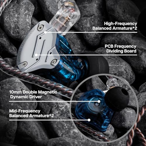 Linsoul KZ ZS10 Pro Hybrid IEM Earbuds – 4 BA + 1 DD High-Fidelity Wired In-Ear Monitors with Stainless Steel Faceplate and Detachable Cable, Ideal for Musicians and Gamers with Built-in Mic, Unmatched Sound Clarity and Versatile Compatibility