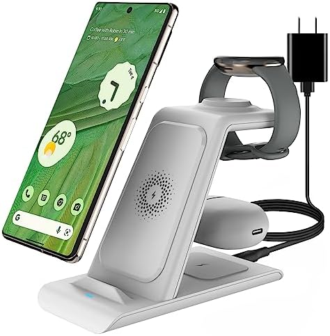 Ultra-Fast 3-in-1 Wireless Charging Hub for Google Pixel Watch 1, Pixel 9 Series, and Pixel Buds Pro – Elegant, Multi-Device Power Solution for Home and Office with Enhanced Safety Features and Sleek Design