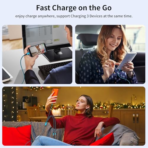 100W USB C Multi Charging Cable,3 in 1 USB C Cable Fast Charging with E-Mark Chip,Universal Charging Cable with Type-C, Micro USB,IP Port for iPhone16/15/Cell Phones and More – Enhanced Compatibility and Speed