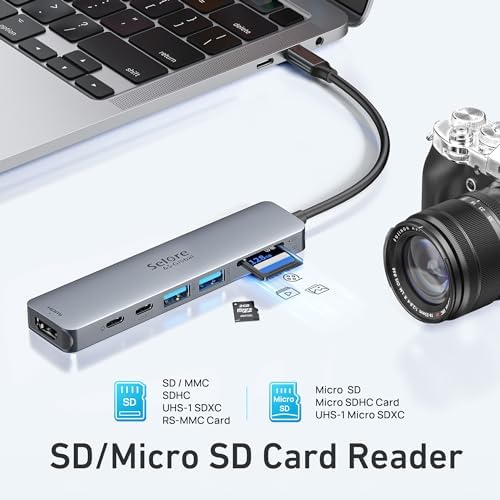 Ultimate 7-in-1 USB C Hub HDMI Adapter for Mac Book Pro & Air – High-Speed 4 K HDMI, Dual USB 3.0, SD/TF Card Reader, and 100 W Power Delivery – Compact and Durable Dongle for Seamless Connectivity with Dell XPS & Lenovo Think Pad