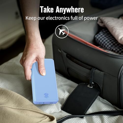 Ultra-Slim 20000 m Ah Portable Power Bank with PD 20 W & QC 3.0 Fast Charging – Dual USB-C Ports for Quick Simultaneous Charging – Compatible with i Phone 16/15/14/13/12, Samsung S22/S21, Google Pixel & More – Enhanced Safety Features for Reliable Performance – Perfect Travel Companion in Stylish Blue