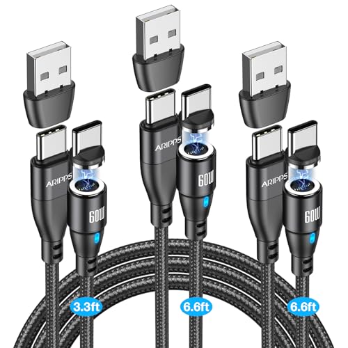 USB C to USB C Magnetic Charging Cable[3-Pack, 3.3ft/6.6ft/6.6ft], Aripps 60W/3A Fast Charging USB Type C Charger Cord Compatible with Samsung Galaxy S21/S21+ Ultra 5G, S20/S20, Pixel & More (Red-60W) – Enhanced Compatibility and Speed