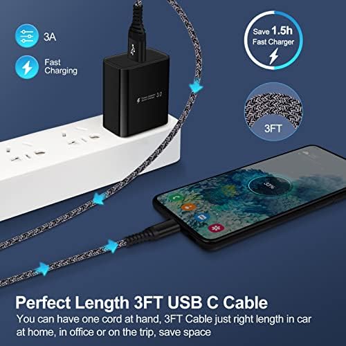 Ultra-Fast Samsung Galaxy Compatible Rapid Charger with QC3.0 Technology – Type C Wall Plug & 3 FT Charging Cable for Optimal Performance Across A Series and S Series Models – Lightweight, Durable Design for On-the-Go Convenience and Enhanced Safety Features