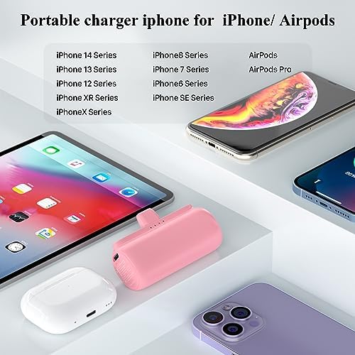 Dual Pack 5500 m Ah Mini Portable Charger for i Phone – Ultra-Compact Power Bank with PD Fast Charging in Stylish Black & Pink – Perfect Travel Accessory for i Phone 14/13/12/11/X/8/7/6 – Enhanced Compatibility & Convenience for On-the-Go Power