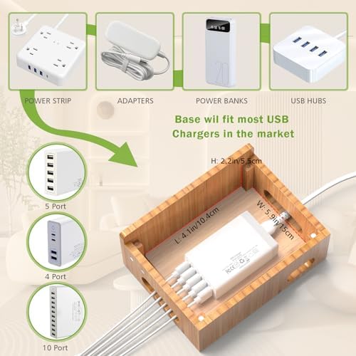 Eco-Friendly Bamboo 5-Port USB Charging Station: Versatile Multi-Device Organizer with Smartwatch and Earbuds Stand for Efficient Power Management – Perfect for Home and Office Use