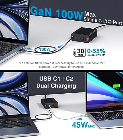 180 W Ga N USB-C Multi-Device Charging Hub – 7-Port Rapid Power Delivery Station for Mac Book Pro, i Pad Pro, i Phone 15/14/13/12, Galaxy S23 & Note 20 – Compact Power Solution for Tech Enthusiasts and Mobile Professionals