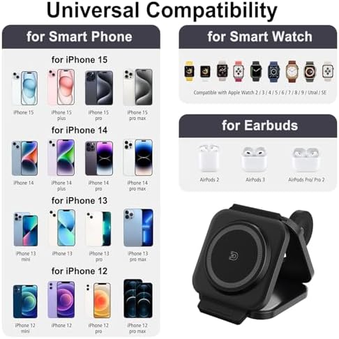 Ultimate 3 in 1 Magnetic Wireless Charging Station for Apple Devices – Foldable Travel Charger for i Phone 16, 15, 14, 13, 12 Pro Max, Apple Watch & Air Pods (Sleek White) – Fast, Portable & Durable Power Solution for Tech Enthusiasts