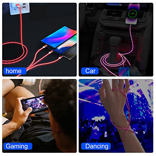 Illuminate Your Charging Experience: 4 Ft LED Multi-Device 3-in-1 USB Cable with Lightning, Type C, and Micro USB Connectors – Fast Charging Solution for i Phone, Android, Samsung, LG, and Google Pixel – Durable, Stylish, and Perfect for Home or On-the-Go Use