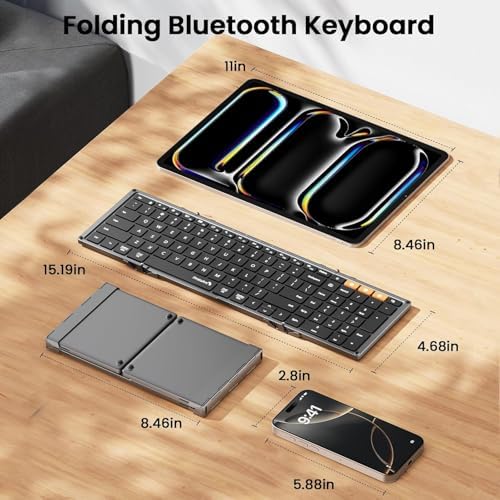 Portable Full-Size Proto Arc Bluetooth Keyboard XK01 – Foldable Wireless Keyboard with Numeric Keypad for i Pad, Tablets, Smartphones, and Laptops – Rechargeable Multi-Device Solution for Windows, i OS & Android – Ultimate Travel Companion for On-the-Go Professionals