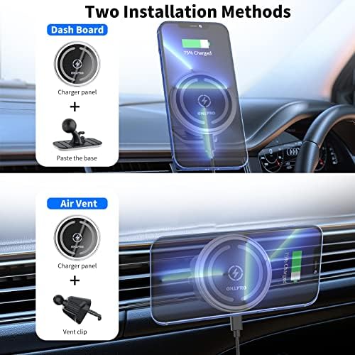 OHLPRO Mag Safe Car Charger Mount for i Phone 16/15/14/13 Pro Max – 15 W Fast Charging Phone Holder with 360° Rotation, Secure Adhesive Base for Tesla and Other Vehicles, Ultimate Magnetic Car Accessory for Safe Driving and Hands-Free Navigation – Perfect Gift for Tech Enthusiasts and Road Warriors