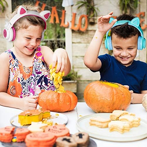 Riwbox CT-7 S Cat Ear Bluetooth Headphones for Kids – Fun LED Light Design with Safe 85 d B Volume Limiting, Comfortable Over-Ear Fit, Built-in Microphone for Seamless Video Calls and Gaming, Perfectly Compatible with Laptops, PCs, and TVs for Young Audiophiles Seeking Engaging Audio Adventures
