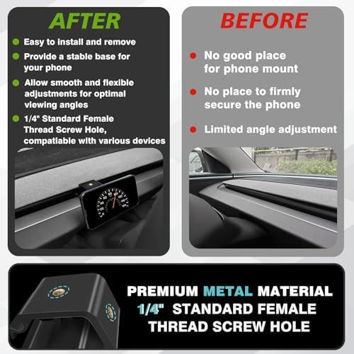 Tesla Model Y & Model 3 Mag Safe-Compatible Dashboard Phone Holder – 360° Adjustable Cradle for All Smartphones & Tablets – Secure 1/4 Screw Mount for Ultimate Safety and Accessibility – Essential EV Accessory for Hands-Free Navigation and Optimal Driving Experience