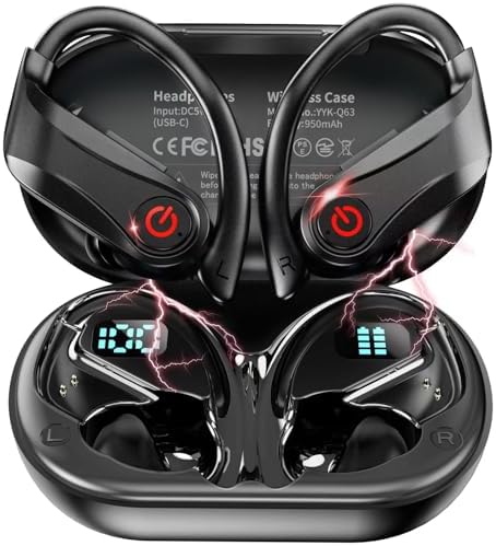 EUQQ 120-Hour Ultra-Durable Waterproof Bluetooth Earbuds – Ergonomic Over-Ear Sports Headphones with Advanced Bluetooth 5.3 for Seamless Connectivity, LED Battery Indicator, and Superior Noise Isolation for Active Lifestyles