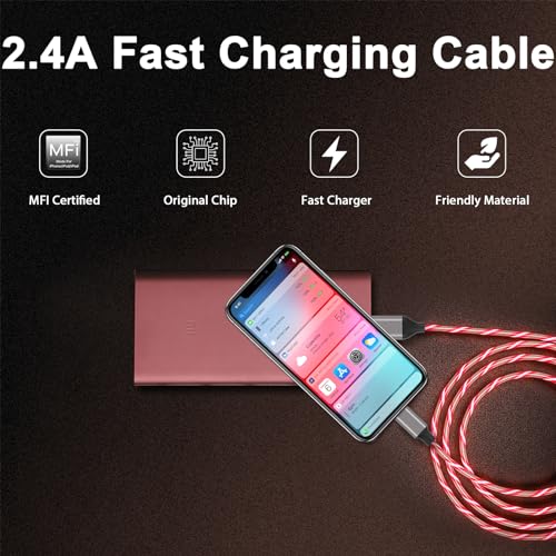 Illuminate Your Charging Experience: 6 ft LED Light-Up MFi Certified i Phone Charger Cable – Fast Charging for i Phone 14, 13, 12, 11 Pro Max, XR, X, SE, 8 Plus, i Pad & i Pod (Vibrant Purple) – Stylish, Durable, and Convenient Performance