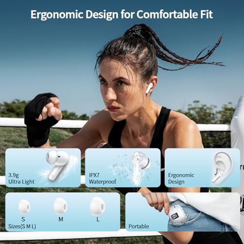Advanced Bluetooth 5.4 Wireless Earbuds – Superior Deep Bass Audio with Noise-Canceling Mic, 38-Hour Battery Life, IPX7 Waterproof Rating, LED Battery Indicator – Optimized for Android & i OS, Tailored for Fitness Enthusiasts and Everyday Listening