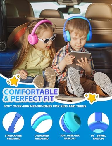 Safe Sound Bluetooth Headphones for Kids – Lightweight Wireless Earphones with 85 d B Volume Limiting for Toddler Hearing Protection – Ideal Twistable Design for School, Travel, and Home Use – Premium Audio Quality with Built-in Microphone for Clear Communication