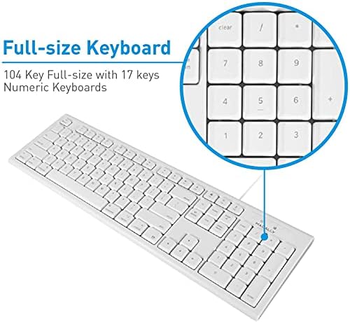 Macally Wired Full-Size Keyboard for All Macs – USB-Compatible, Spill-Proof Design with Number Pad & 16 Apple Shortcuts – Boost Your Productivity in Style!