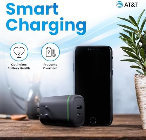 AT&T 40 W USB-C Fast Charging Wall Adapter – Ultimate Travel Companion with Foldable Prongs for i Phone, i Pad, Samsung Galaxy, Google Pixel & More – Universal Compatibility for Rapid Power Delivery Anytime, Anywhere