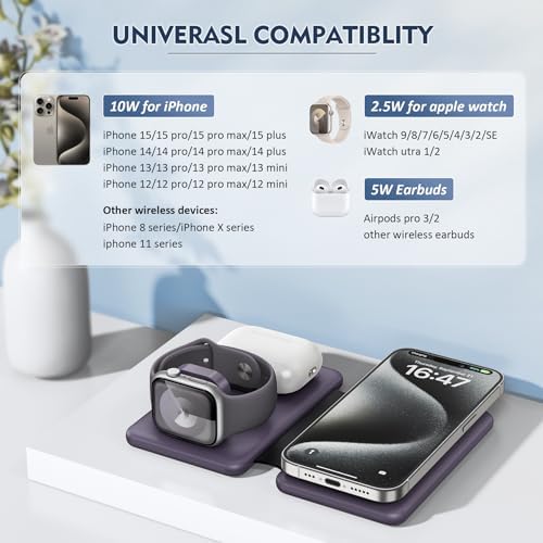 Revolutionize Your Charging Experience with the Ultimate 3-in-1 Wireless Charging Station for i Phone, Apple Watch, and Air Pods – Magnetic Foldable Design for Enhanced Portability and Fast Charging Compatibility with i Phone 16, 15, 14, 13, 12 Pro Max Plus – Effortlessly Streamline Your Tech Setup and Eliminate Cable Clutter – Durable and Stylish Solution for Home and Office Use