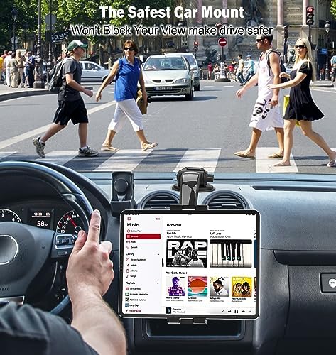 Universal Adjustable Dashboard Tablet Holder for Car – Secure Suction Mount for 4-13″ Devices, Including i Pad Pro, Galaxy Tabs & More – Enhanced Stability for Safe Driving and Entertainment on the Go