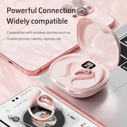 Stylish Pink Bluetooth Earbuds for Active Women – High-Performance Sports Headphones with 36-Hour Battery Life, IPX7 Waterproof Design, Secure Over-Ear Hooks, and Touch Control – Ideal for Gym, Running, and HD Sound Experience with Quick Charge Feature