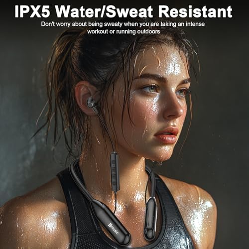 Hmusic H25 Bluetooth Neckband Headphones – Exceptional 200-Hour Battery Life with IPX5 Waterproof Protection for Active Users, Superior Audio Performance with ENC Microphone, Next-Gen Bluetooth 5.4 for Effortless Pairing, Ergonomically Designed for Ultimate Comfort During Gaming, Work, and Travel Activities