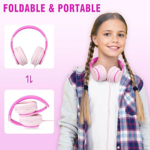Rockpapa L22 Purple Over-Ear Headphones for Kids & Women – Lightweight, Foldable, and Durable Wired Design with Built-In Microphone for Clear Hands-Free Communication, Perfect for School, Travel, and Daily Use – High-Quality Stereo Sound and Tangle-Free Cord for Seamless Audio Enjoyment