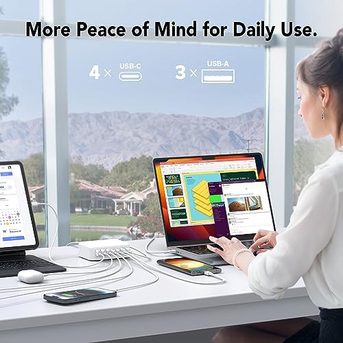 180 W Ga N USB-C Multi-Device Charging Hub – 7-Port Rapid Power Delivery Station for Mac Book Pro, i Pad Pro, i Phone 15/14/13/12, Galaxy S23 & Note 20 – Compact Power Solution for Tech Enthusiasts and Mobile Professionals