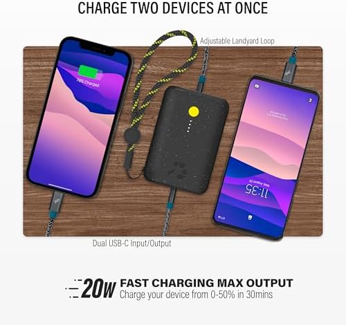 Ultimate Champ 10,000 m Ah Portable Charger – Dual USB-C Power Bank with 20 W Fast Charging for i Phone, Laptops, Tablets & More – Travel Essential with Included Cable for Enhanced Device Compatibility and Performance