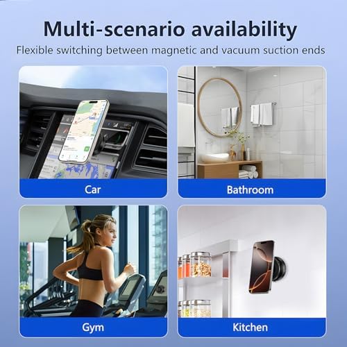 2025 Upgraded Magnetic Phone Holder for Car, 360 Rotatable Folding Vacuum Suction Phone Holder Stand for Dashboard, Windshield, Car, Gym, Car Cell Phone Holder for Android iPhone – Enhanced Compatibility and Speed