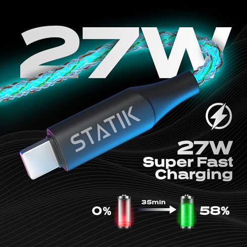 Durable 10 FT USB C Charging Cable for Apple Devices – Statik Durabraid 27 W Fast Charger for i Phone 14 Pro Max, High-Speed Data Transfer with Premium Nylon Braided Design, Enhanced Flexibility and Longevity for Everyday Use