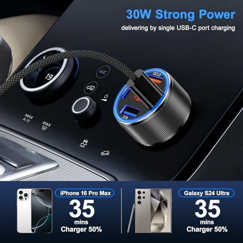 Ultimate 65 W 4-Port USB C Car Charger – Besgoods Fast Charging Adapter with Voltmeter for i Phone 16, Galaxy S24 & More – Dual Pack for Seamless Multi-Device Power, Perfect for Road Trips and Daily Commutes – Enhanced Compatibility & Rapid PD QC Charging Solutions