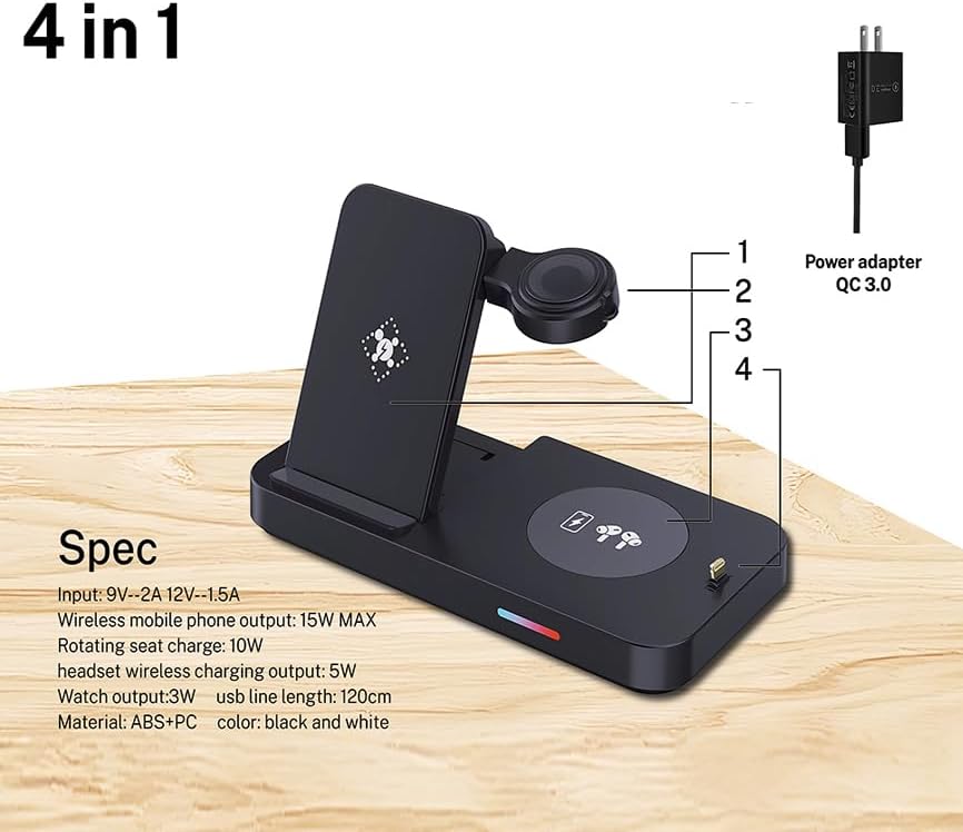 Ultimate 6-in-1 Wireless Charging Dock for i Phone 16/15/14/13, Apple Watch Series, Air Pods Pro – Super-Fast Qi-Certified Charging Station with QC3.0 Adapter for Seamless Device Compatibility and Safety Features – Perfect for Home and Travel Use