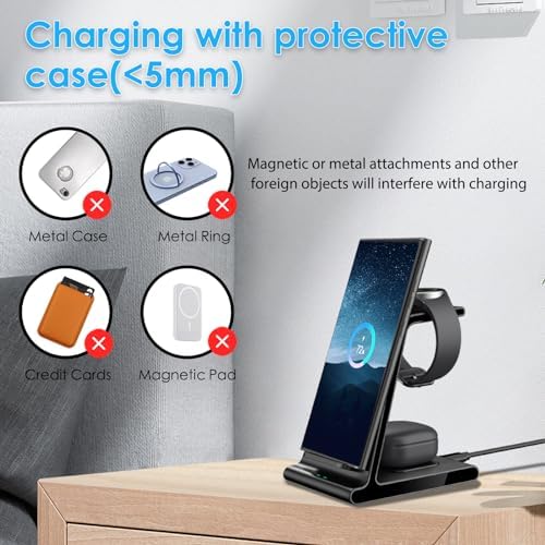 Ultra-Fast 3-in-1 Wireless Charging Dock for Samsung Galaxy Devices – Sleek Space-Saving Charger for Galaxy S25 Ultra, S24, S23, Note 20, Z Flip 6 & Fold 6 – Efficient Power Station for Galaxy Watch Ultra/7/6/5 & Galaxy Buds Pro with Overheat Protection and Modern Design for Home or Office