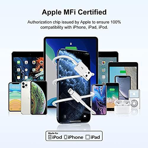 6-Foot Apple MFi Certified Charging Cable – 3 Pack Lightning to USB Cords for Fast Charging i Phone 14/13/12/11/XS/XR/i Pad – Durable Design with Extended Reach for Effortless Device Use – High-Speed, Reliable Connection for Home, Office, and Travel