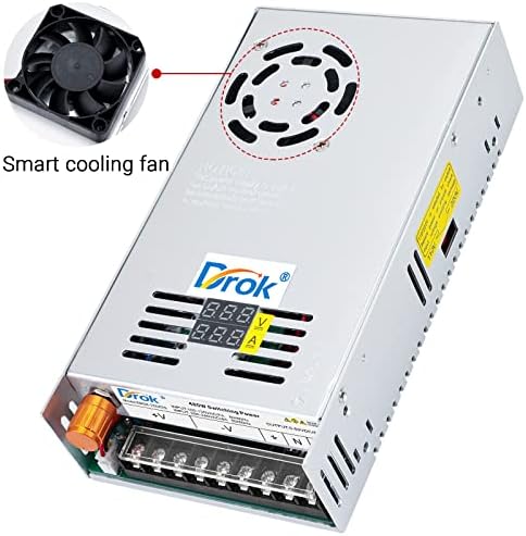 DROK 24 V Adjustable Power Supply – High-Efficiency AC to DC Converter for Reliable Power Delivery, 20 A 480 W Regulated Adapter Perfect for Computer Labs and Versatile Electronic Applications, Adjustable 5 V to 24 V Voltage Transformer for Enhanced Performance and Compatibility