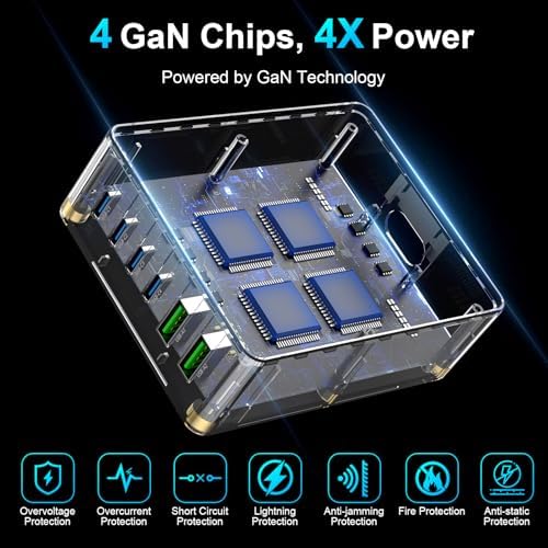 285 W Ga N Fast Charging Hub – 6-Port USB-C Power Station with Dual 100 W PD for Lightning-Fast Device Charging – Compact & Travel-Friendly Design with 100 W Cable Included – Perfect for i Phone 16, Mac Book, Samsung Galaxy & More