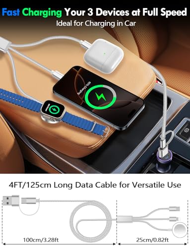 Ultimate 2-Pack Fast Charging Cable Set: Versatile USB A/Type C/Lightning Cables for Quick Charging of Apple Watch & i Phone, 4 FT Length for Seamless Travel Compatibility with i Phone 11-16, i Pad, Apple Watch Ultra & SE, Durable Multi-Device Solution for Enhanced Power Efficiency and Convenience
