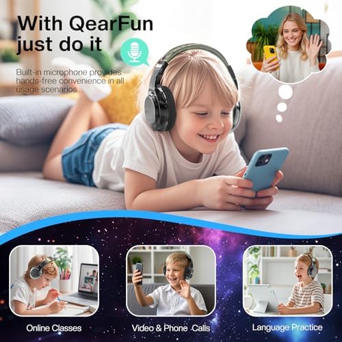 Qear Fun Kids Bluetooth 5.3 Headphones – Ultra-Lightweight Foldable Wireless Headset with Rapid Charging and Integrated Microphone for Seamless School and Travel Listening – Trendy Metallic Gradient Finish for Young Music Lovers – Perfectly Compatible with Tablets and i Pads – Superior Comfort and Sound Quality for Young Listeners