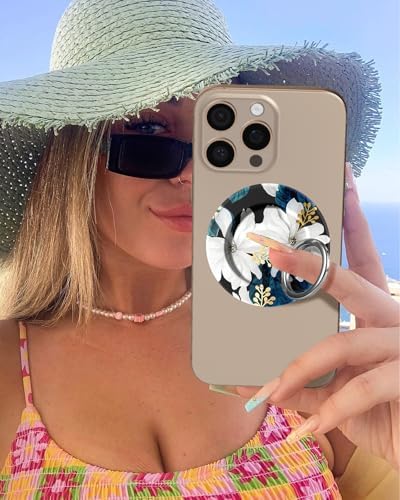 Tycamp Vintage Floral Magnetic Phone Grip – Chic Mag Safe-Compatible Ring Holder for i Phone 16/15/14/13/12 Series – Adorable & Practical Phone Stand for Women and Girls – Superior Grip for Safe Handling & Effortless Selfie Capture
